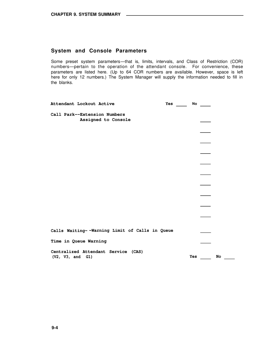 AT&T 75 manual System and Console Parameters 