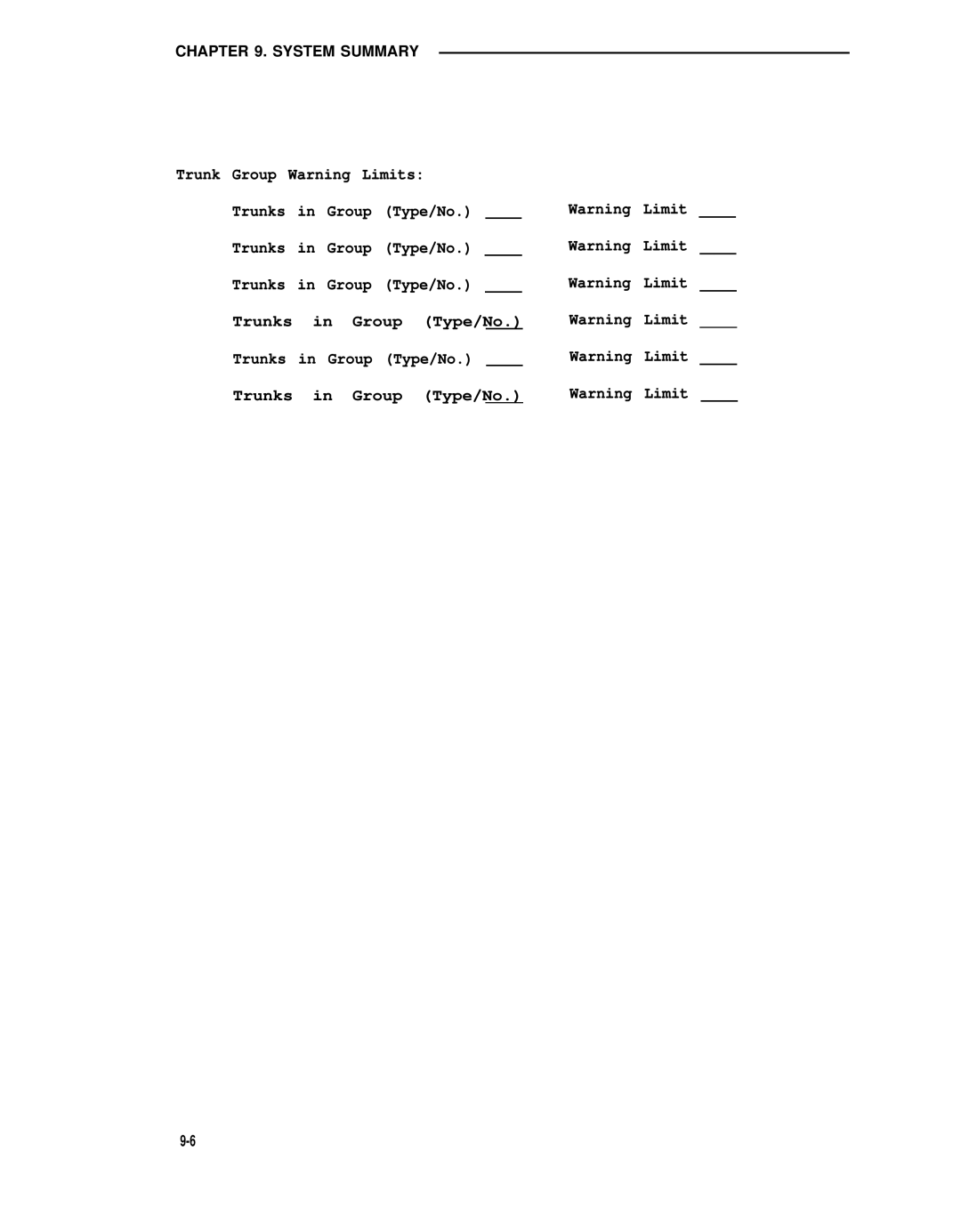 AT&T 75 manual Trunk Group Warning Limits Trunks Type/No 