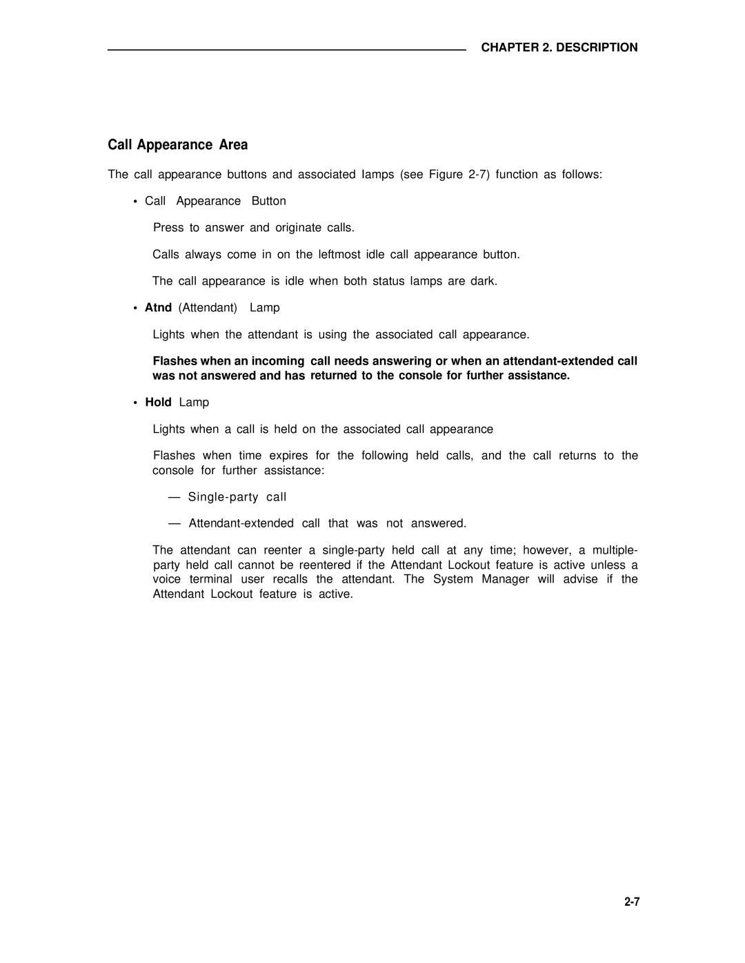 AT&T 75 manual Call Appearance Area 