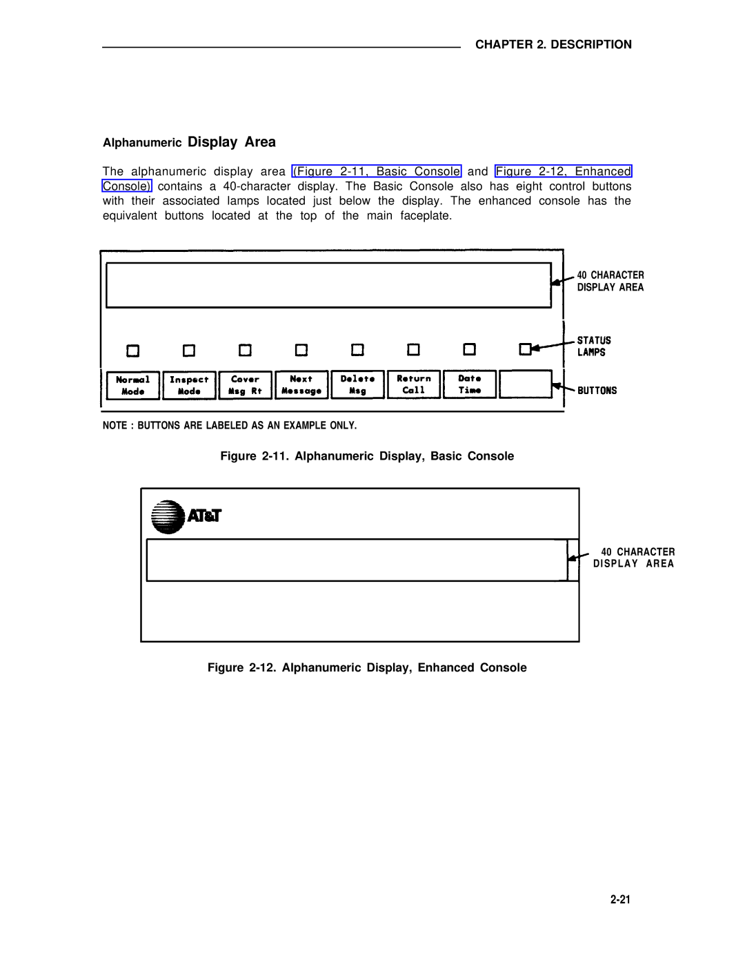 AT&T 75 manual Alphanumeric Display Area, Alphanumeric Display, Basic Console 