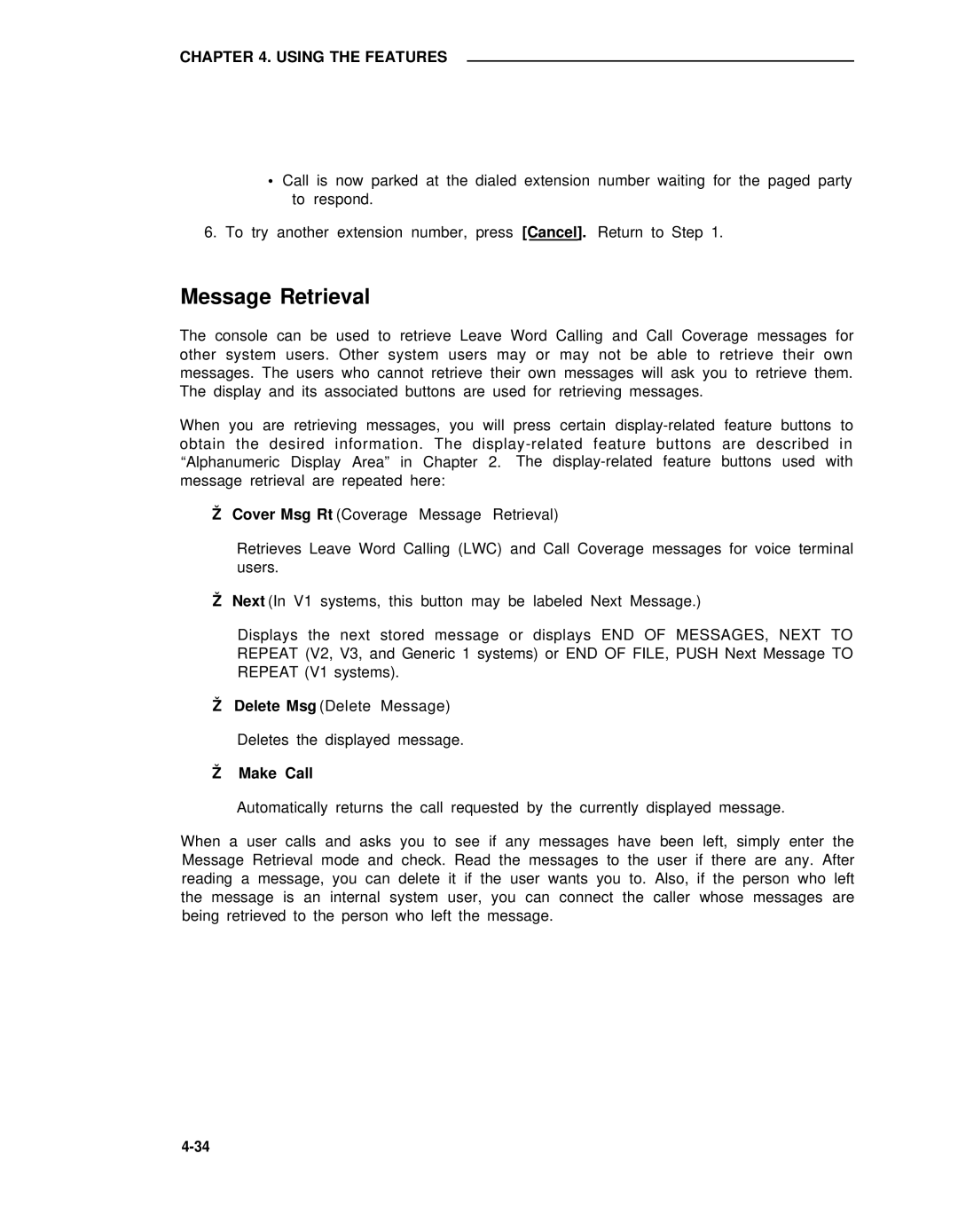 AT&T 75 manual Message Retrieval, Make Call 