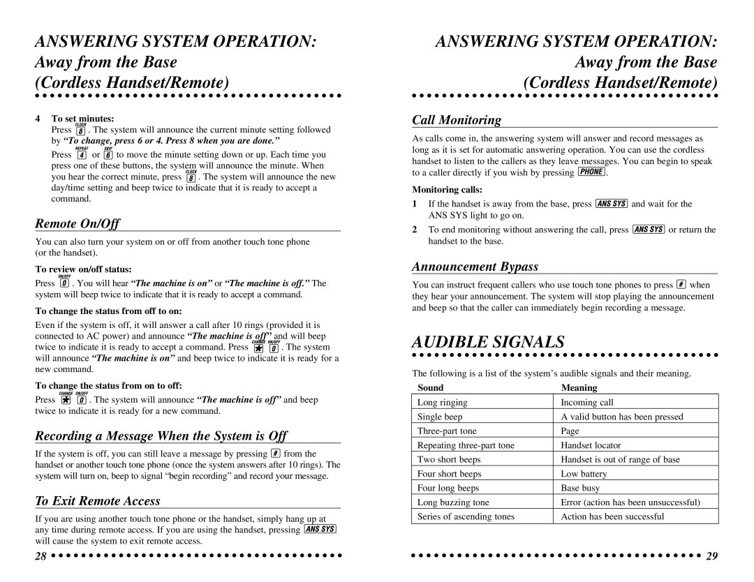 AT&T 7625 user manual Audible Signals 