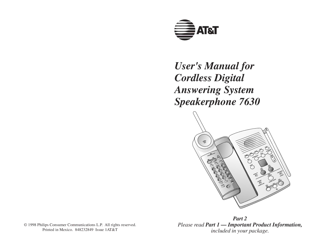 AT&T 7630 user manual Part Please read Part 1 Important Product Information 