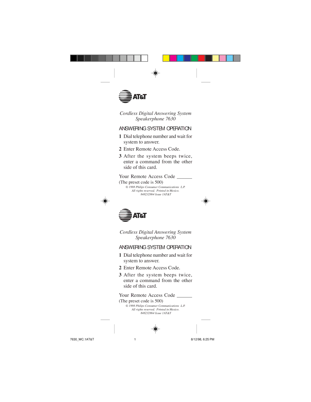 AT&T 7630 user manual Answering System Operation 