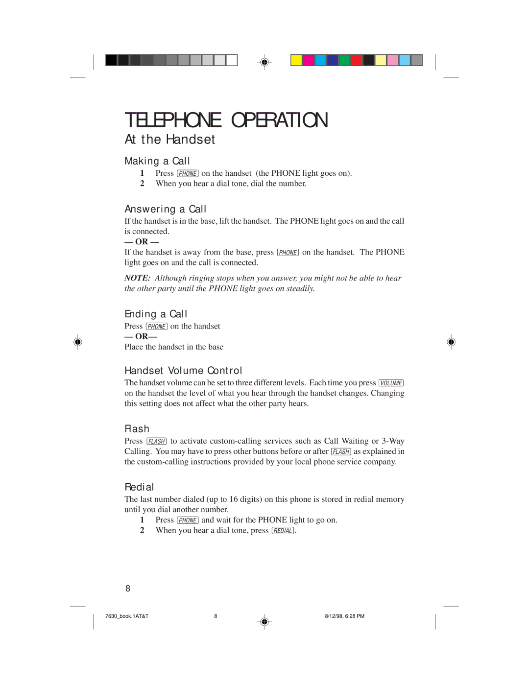 AT&T 7630 user manual Telephone Operation 