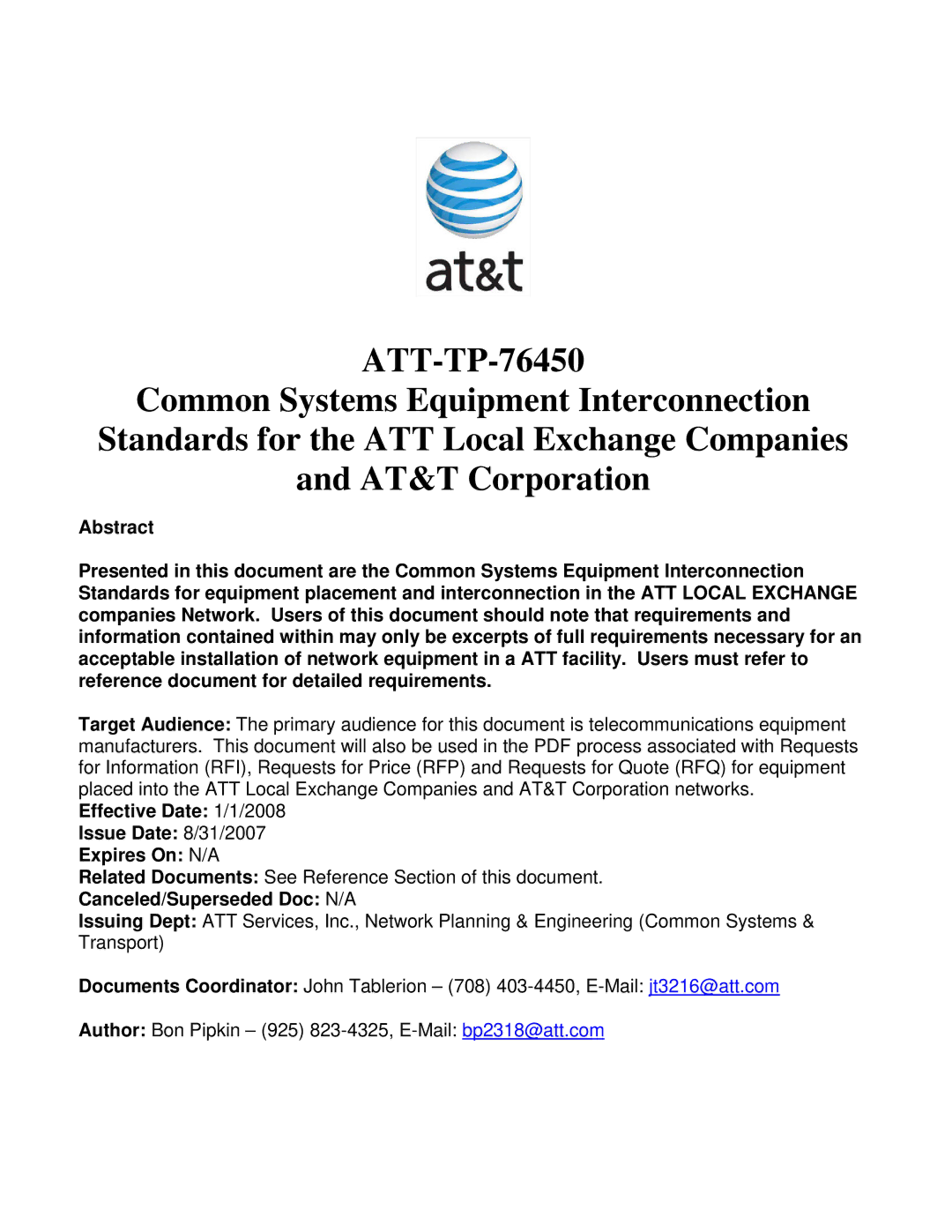 AT&T 76450 manual Canceled/Superseded Doc N/A 