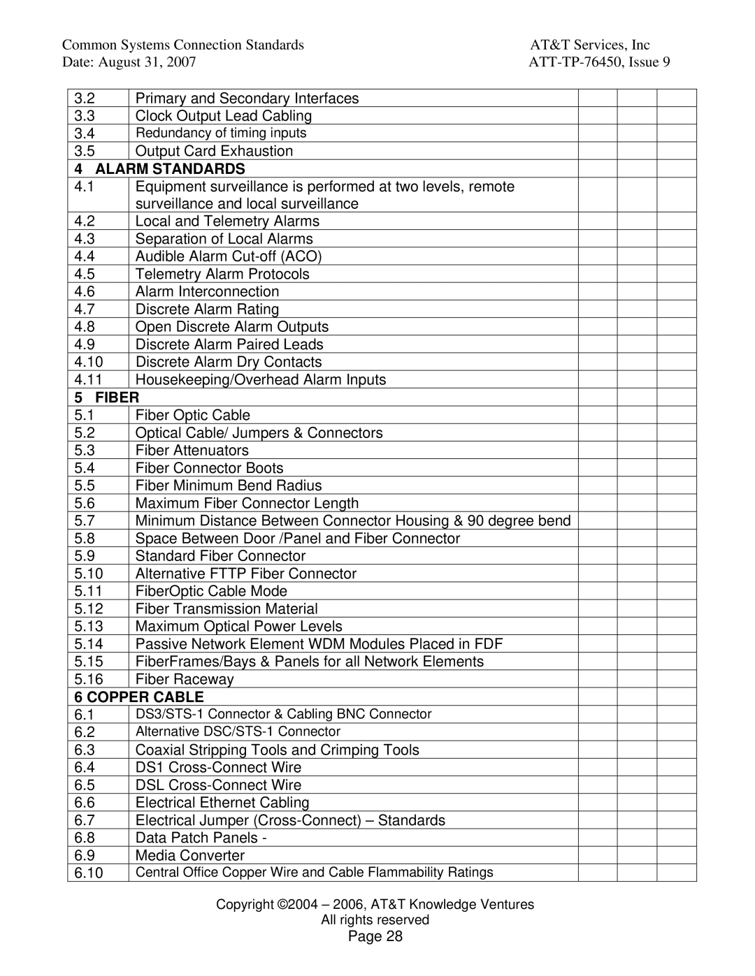 AT&T 76450 manual Alarm Standards 