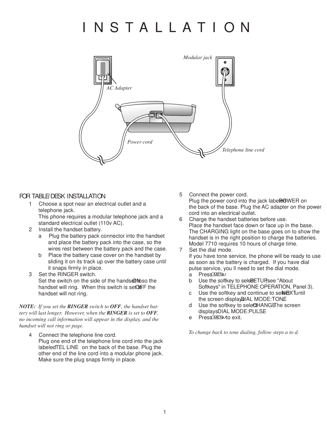 AT&T 7710 user manual For TABLE/DESK Installation 