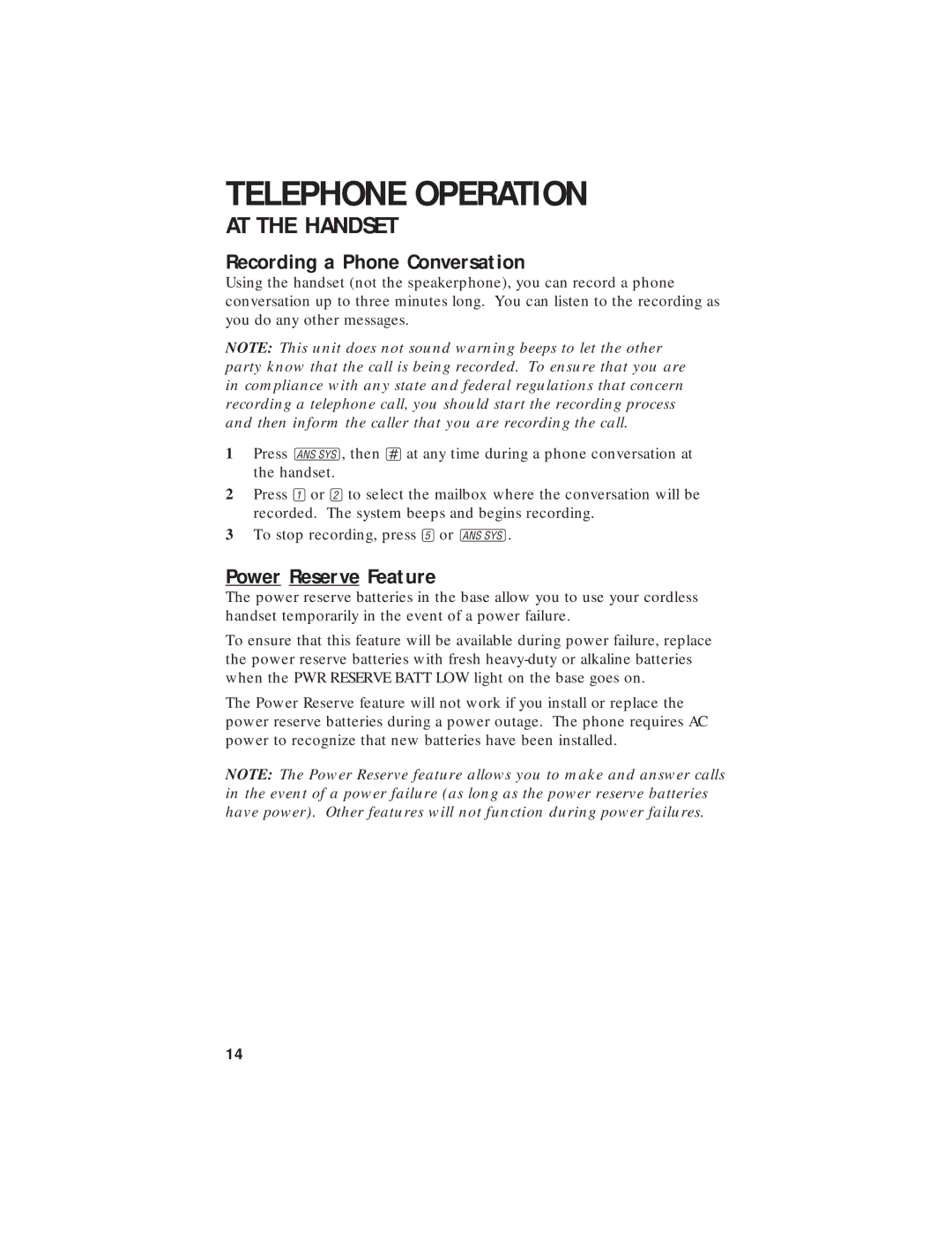 AT&T 7720 user manual Recording a Phone Conversation, Power Reserve Feature 