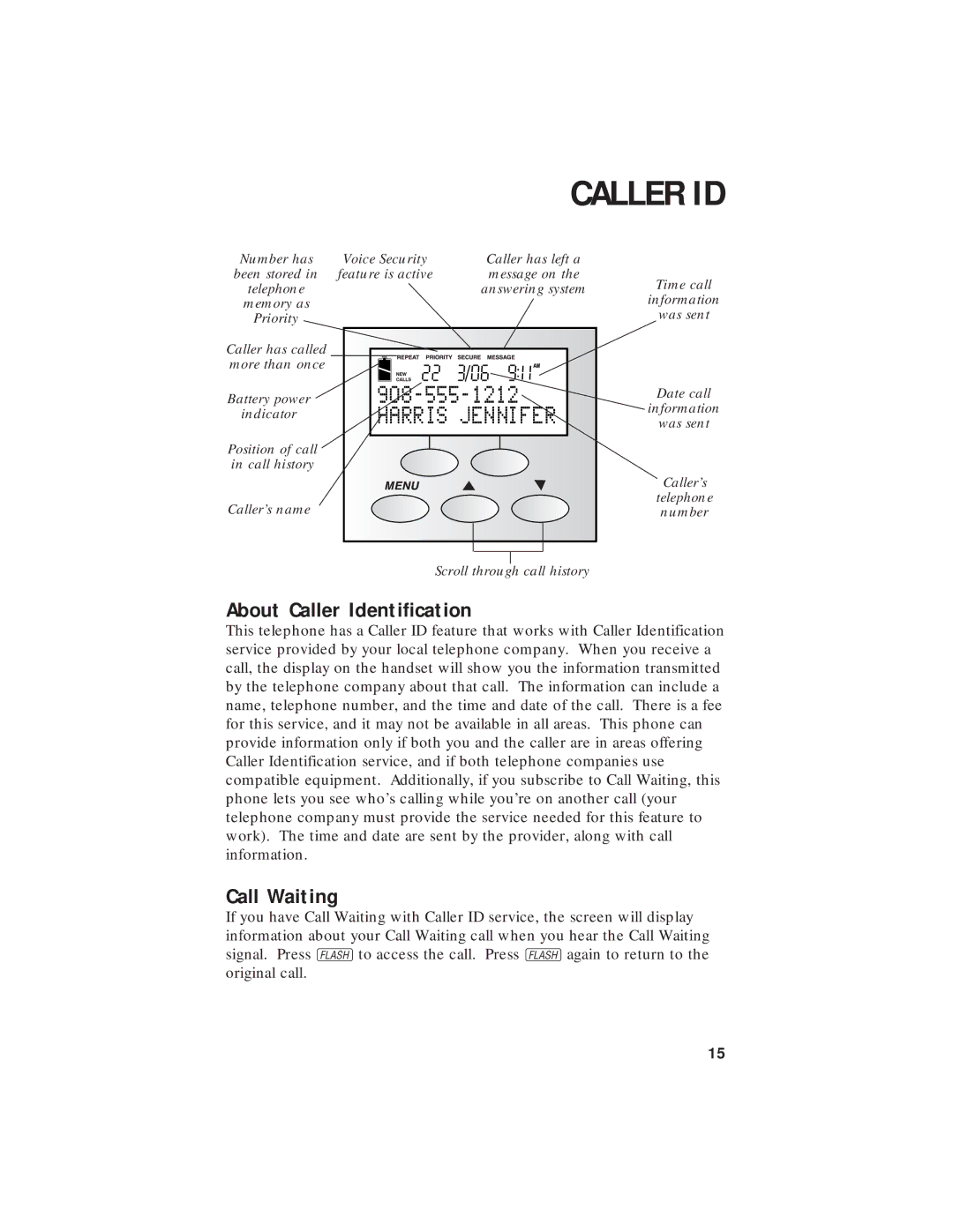 AT&T 7720 user manual Caller ID, About Caller Identification, Call Waiting 