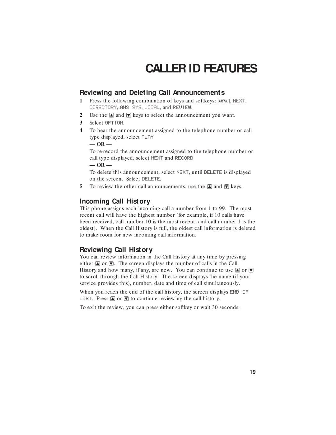 AT&T 7720 user manual Reviewing and Deleting Call Announcements, Incoming Call History, Reviewing Call History 