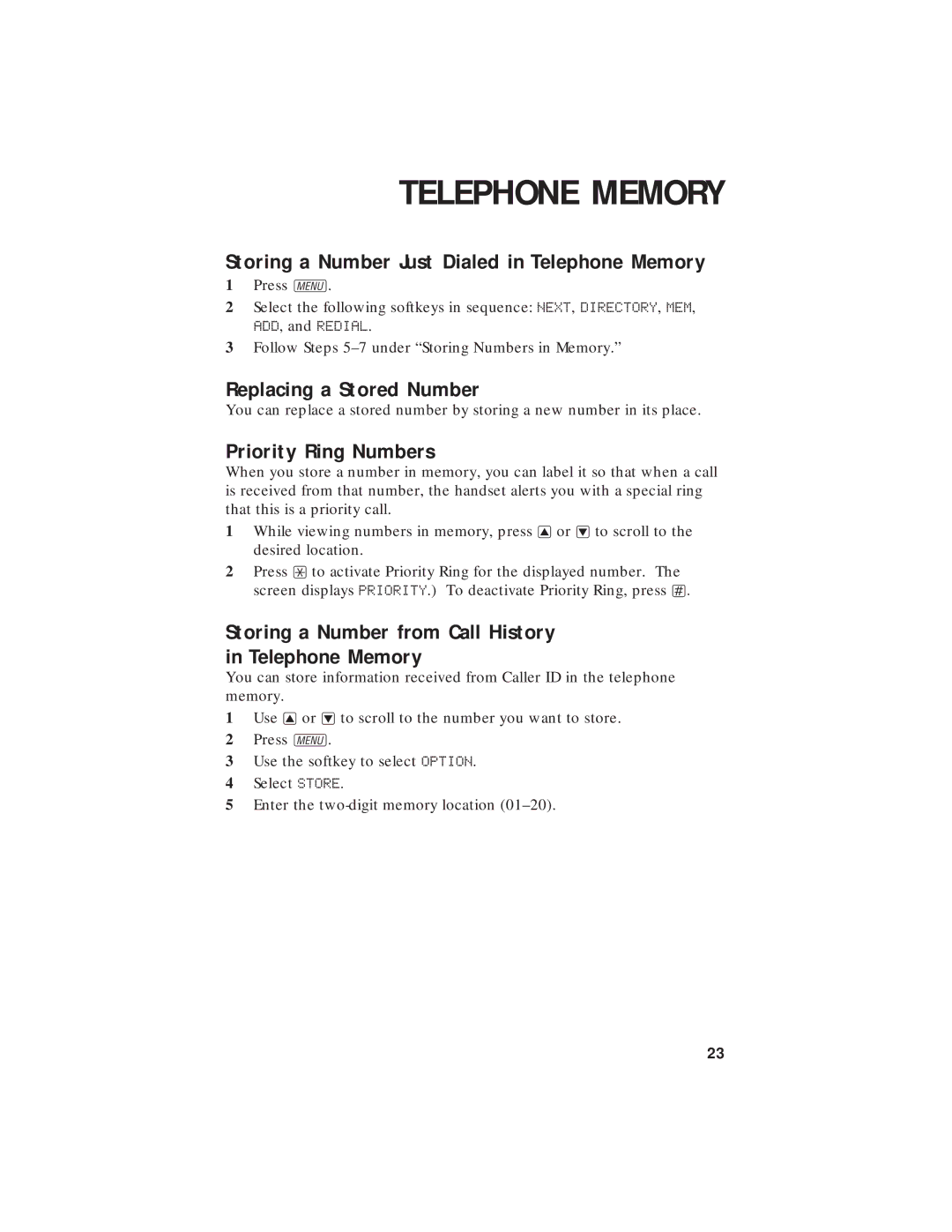 AT&T 7720 user manual Storing a Number Just Dialed in Telephone Memory, Replacing a Stored Number, Priority Ring Numbers 