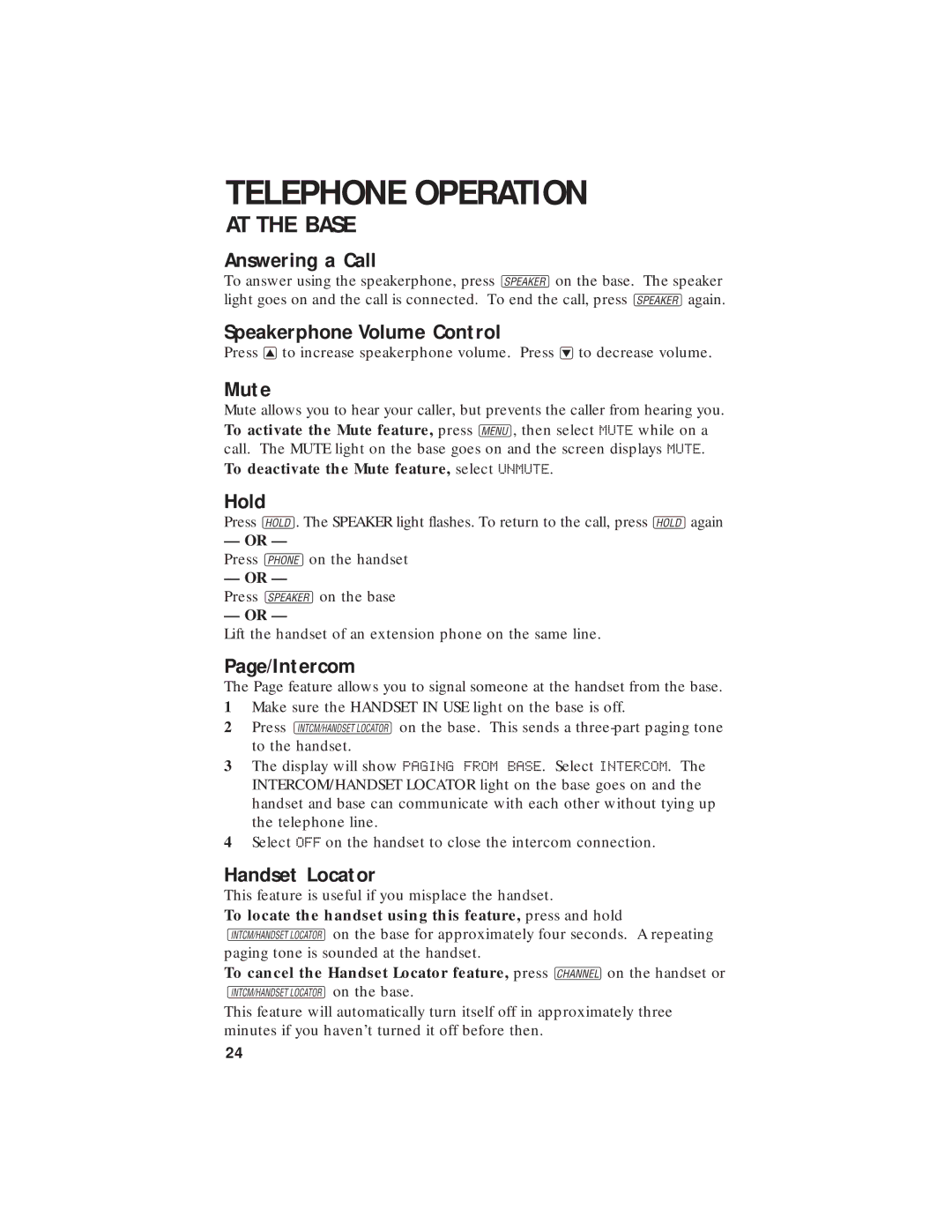 AT&T 7720 Speakerphone Volume Control, Mute, Handset Locator, To locate the handset using this feature, press and hold 