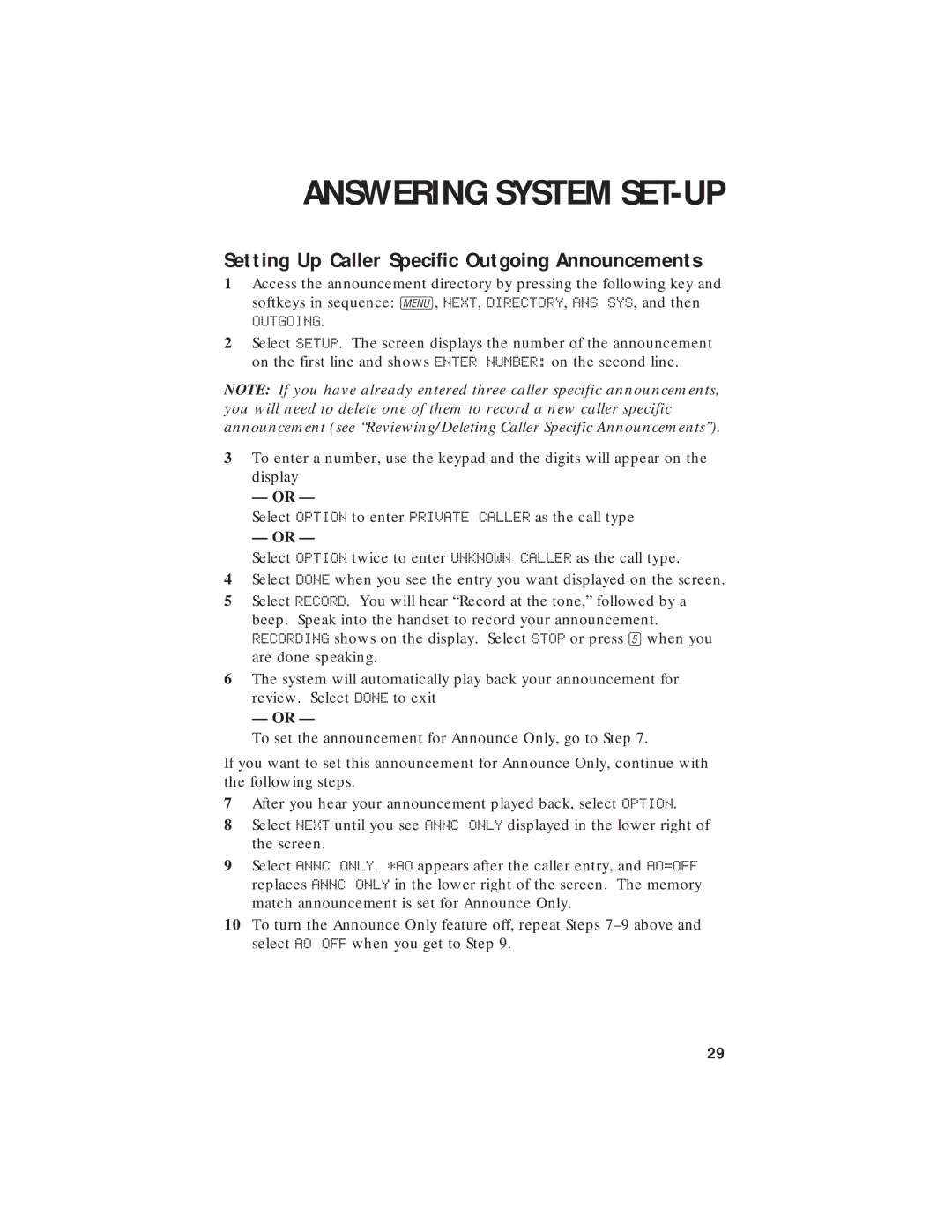 AT&T 7720 user manual Setting Up Caller Specific Outgoing Announcements 