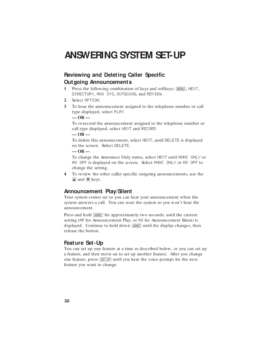 AT&T 7720 user manual Announcement Play/Silent, Feature Set-Up 