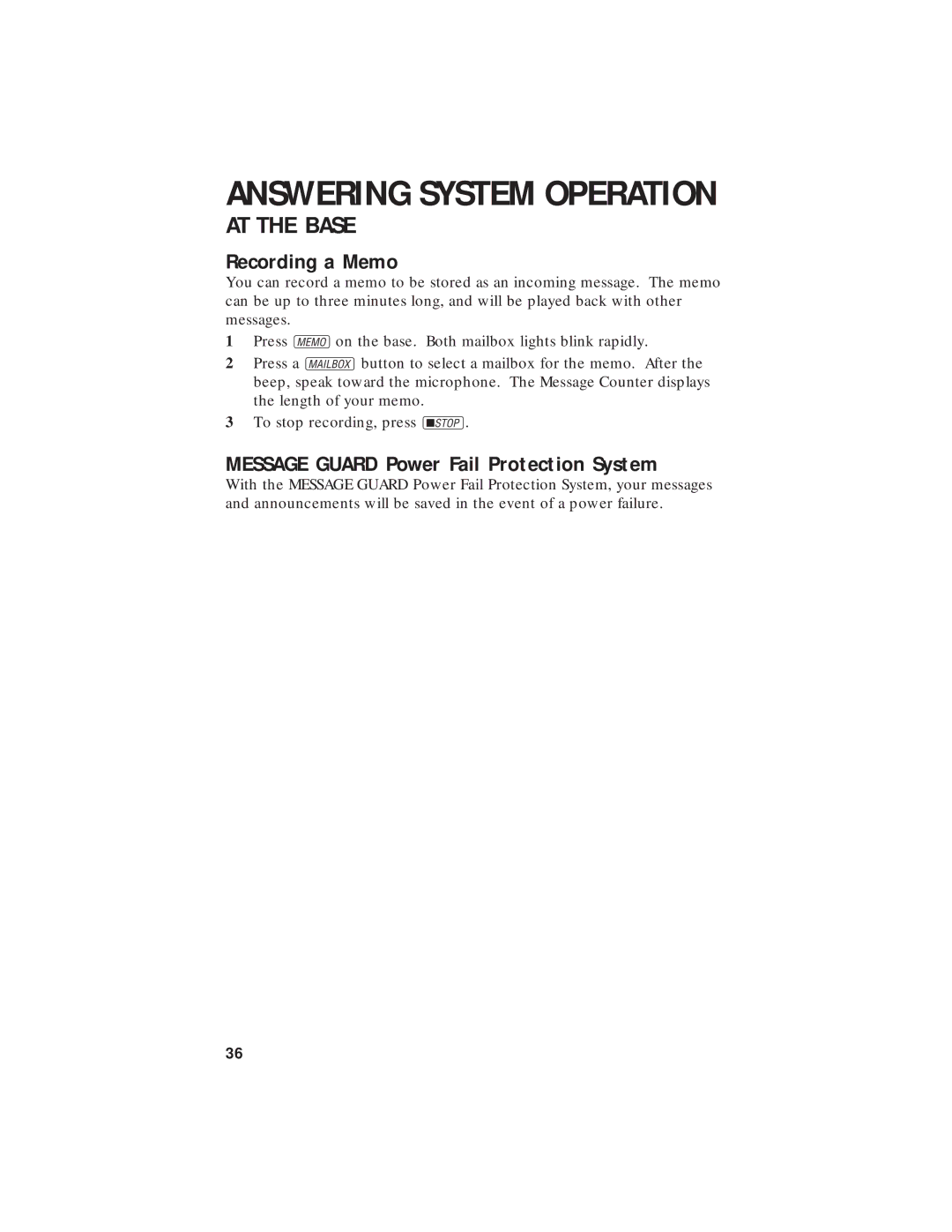 AT&T 7720 user manual Recording a Memo, Message Guard Power Fail Protection System 