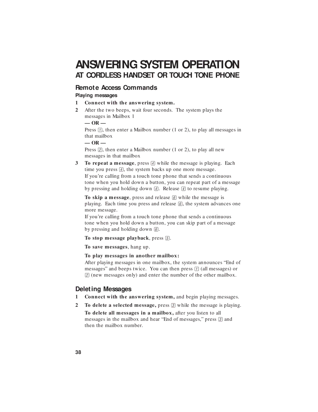 AT&T 7720 user manual Remote Access Commands, Playing messages, Connect with the answering system 