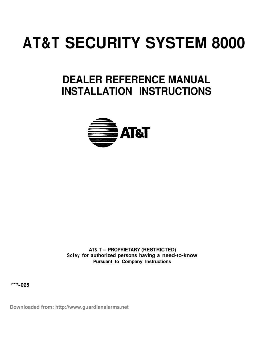 AT&T 8000 installation instructions AT&T Security System, Pursuant to Company Instructions 