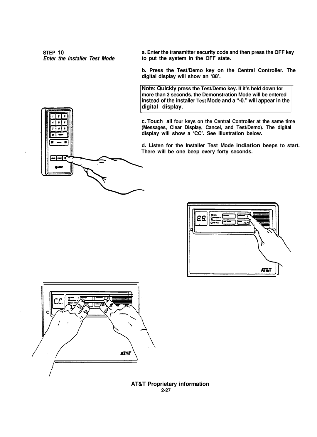 AT&T 8000 installation instructions Enter the Installer Test Mode, Digital display 