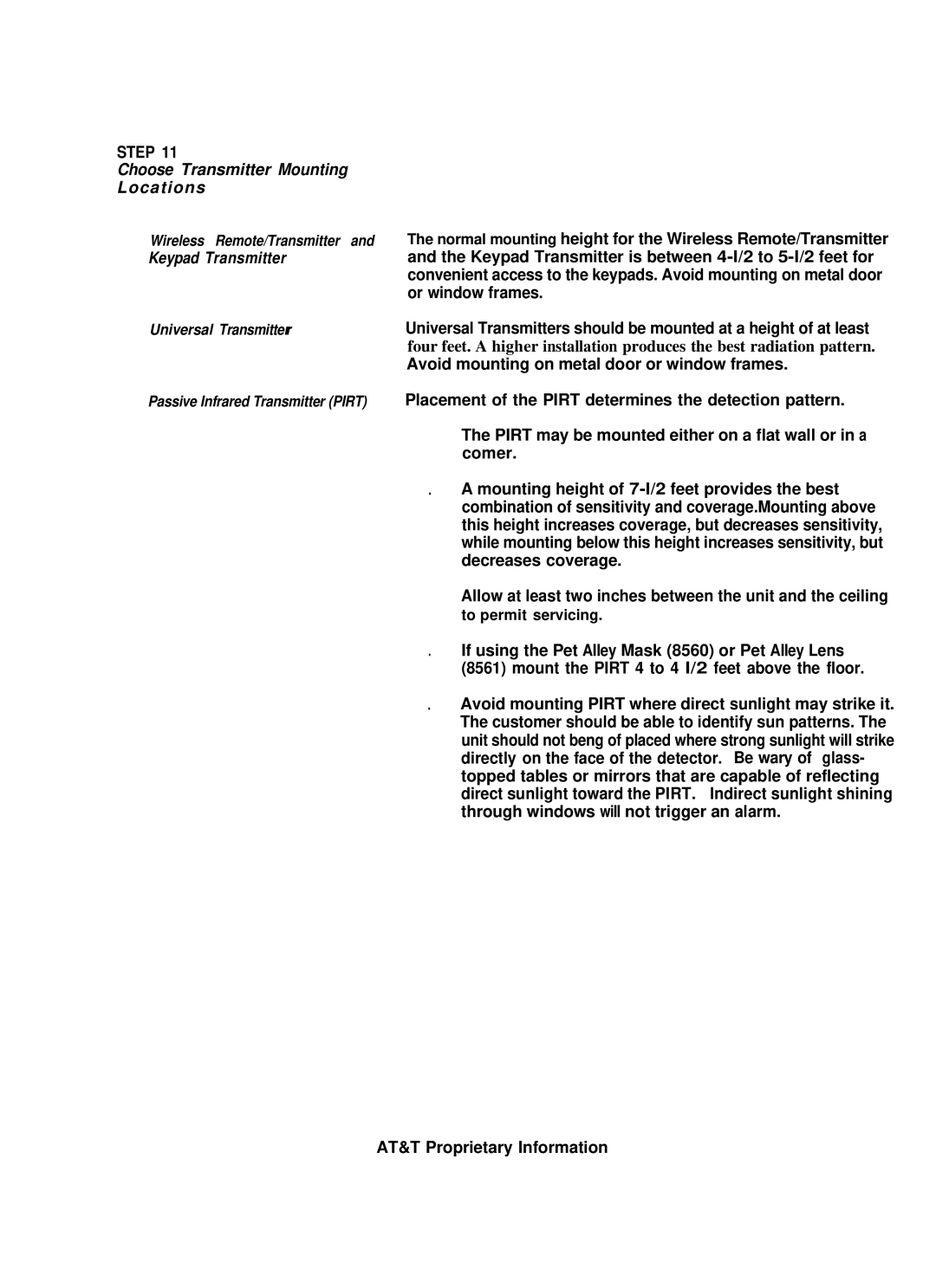 AT&T 8000 installation instructions Choose Transmitter Mounting Locations, Keypad Transmitter 