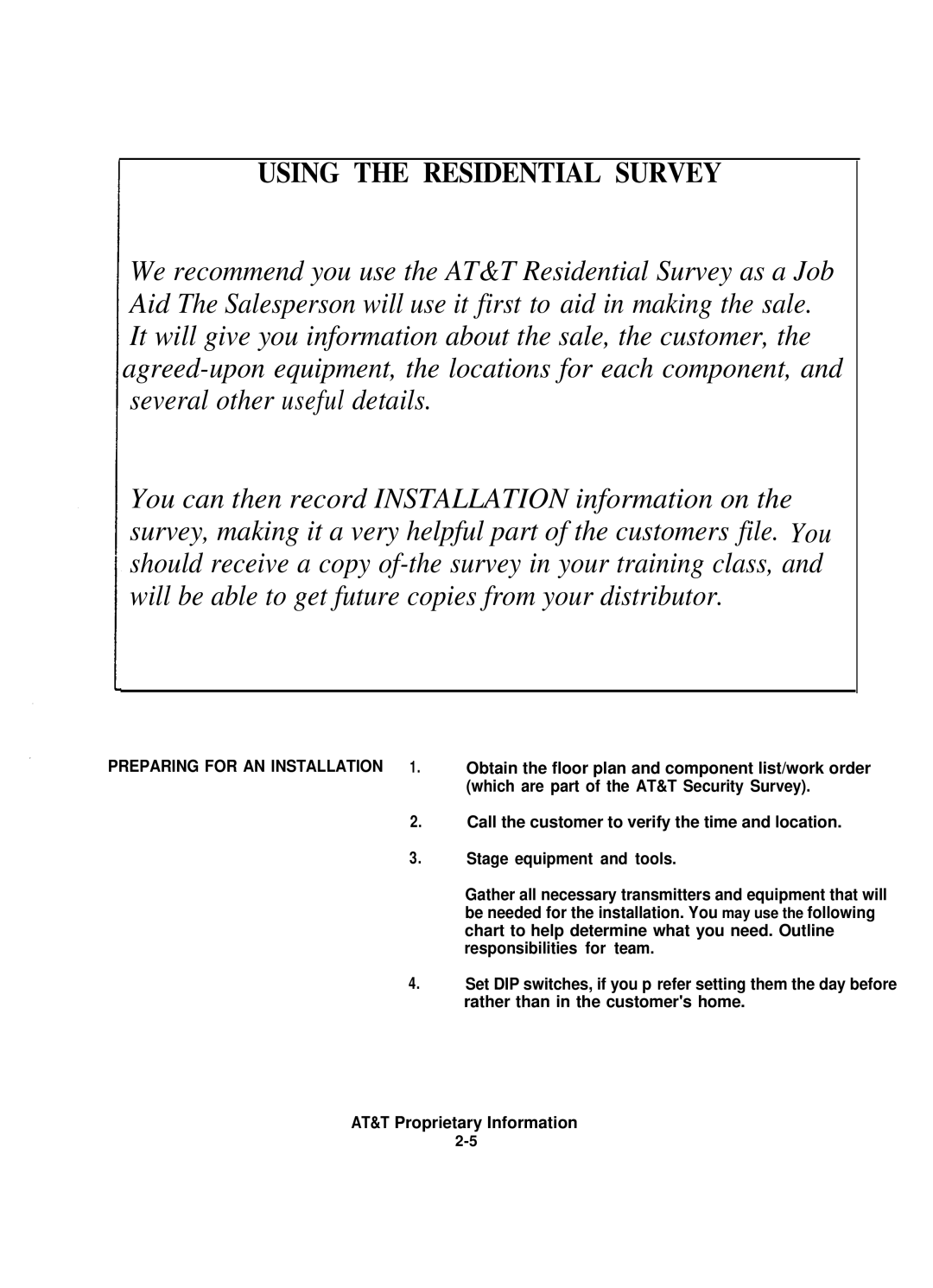 AT&T 8000 Obtain the floor plan and component list/work order, Which are part of the AT&T Security Survey 