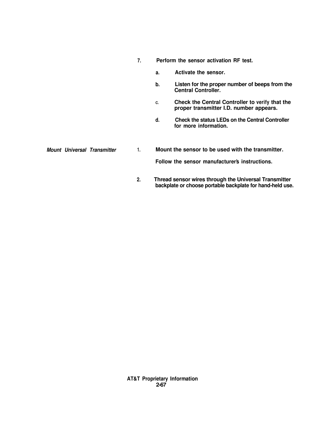 AT&T 8000 installation instructions Mount Universal Transmitter 