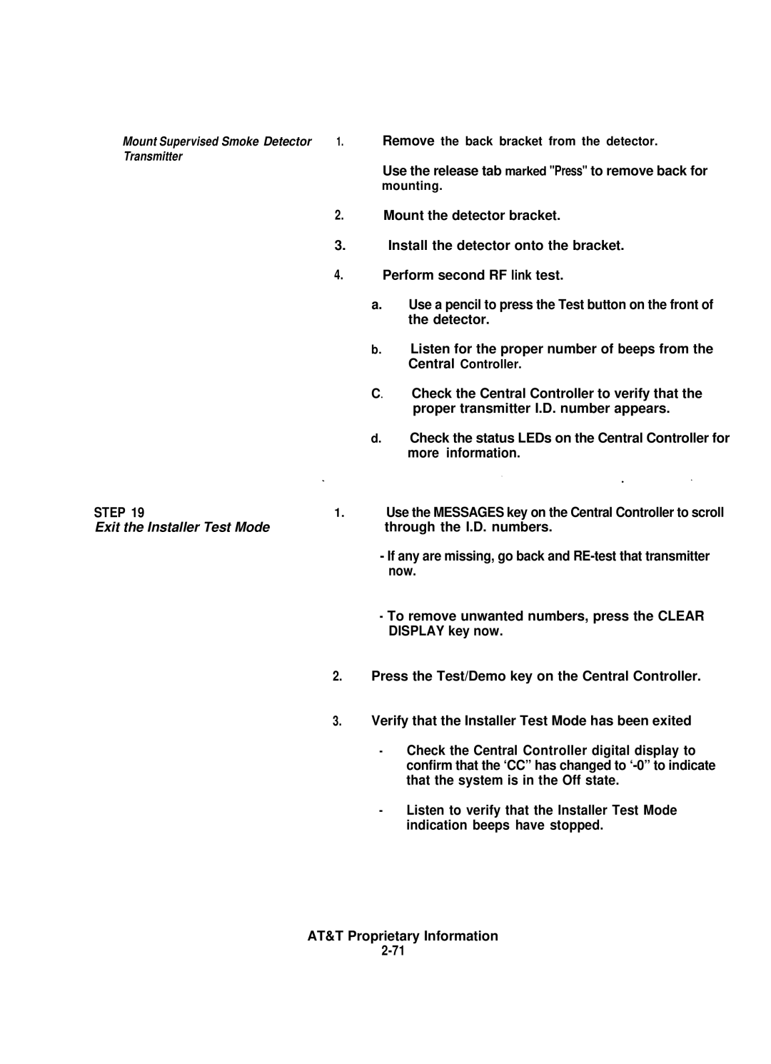 AT&T 8000 installation instructions Exit the Installer Test Mode 