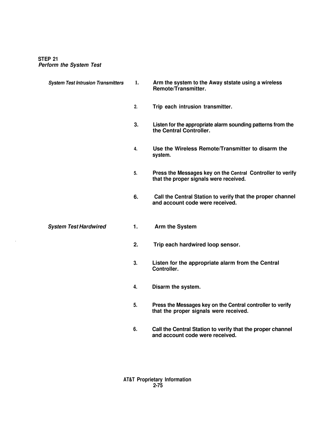 AT&T 8000 installation instructions Perform the System Test, System Test Hardwired 