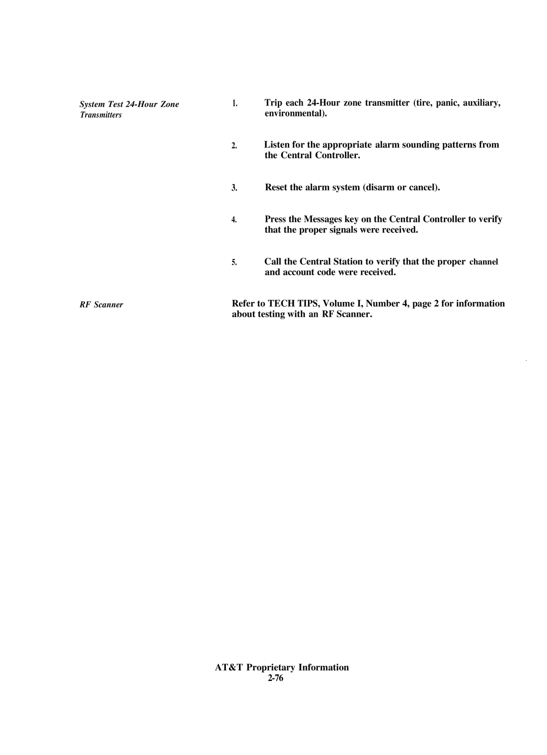 AT&T 8000 installation instructions System Test 24-Hour Zone Transmitters RF Scanner 