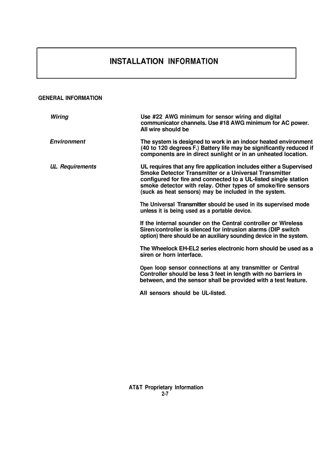 AT&T 8000 installation instructions Wiring, Environment, Requirements 