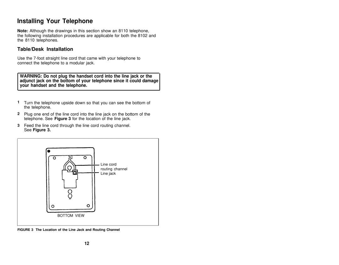 AT&T 8110, 8102 user manual Installing Your Telephone, Table/Desk Installation 