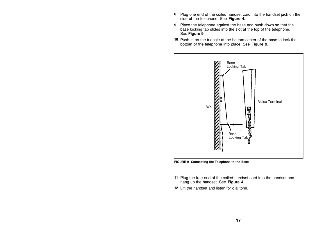 AT&T 8102, 8110 user manual Base Locking Tab Voice Terminal Wall 