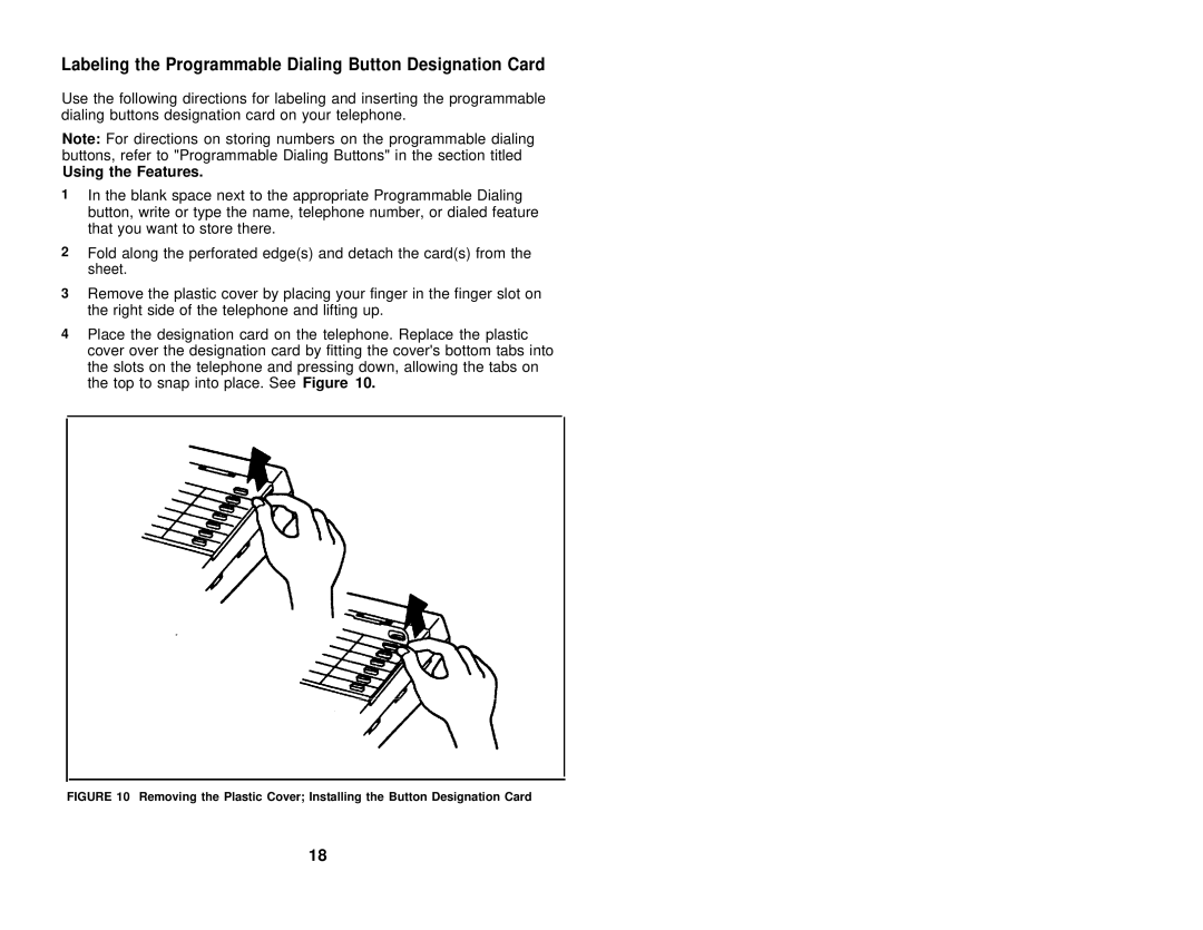 AT&T 8110, 8102 user manual Labeling the Programmable Dialing Button Designation Card, Using the Features 