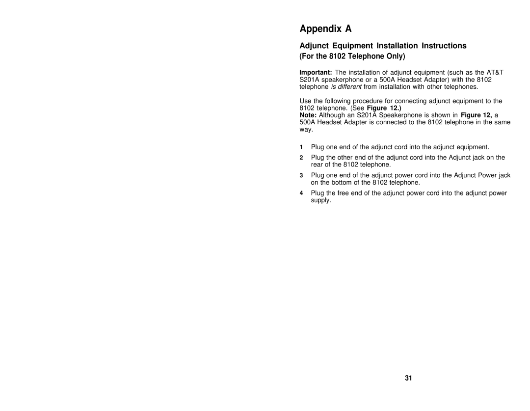 AT&T 8102, 8110 user manual Appendix a 