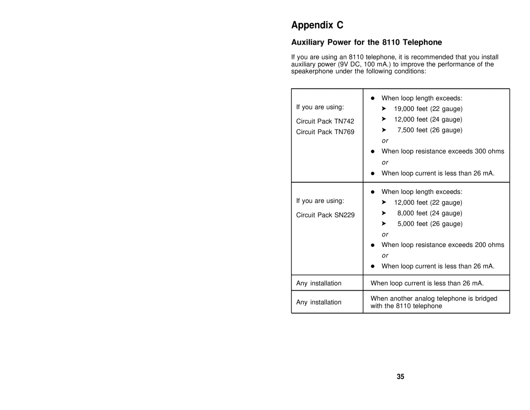 AT&T 8102 user manual Appendix C, Auxiliary Power for the 8110 Telephone 