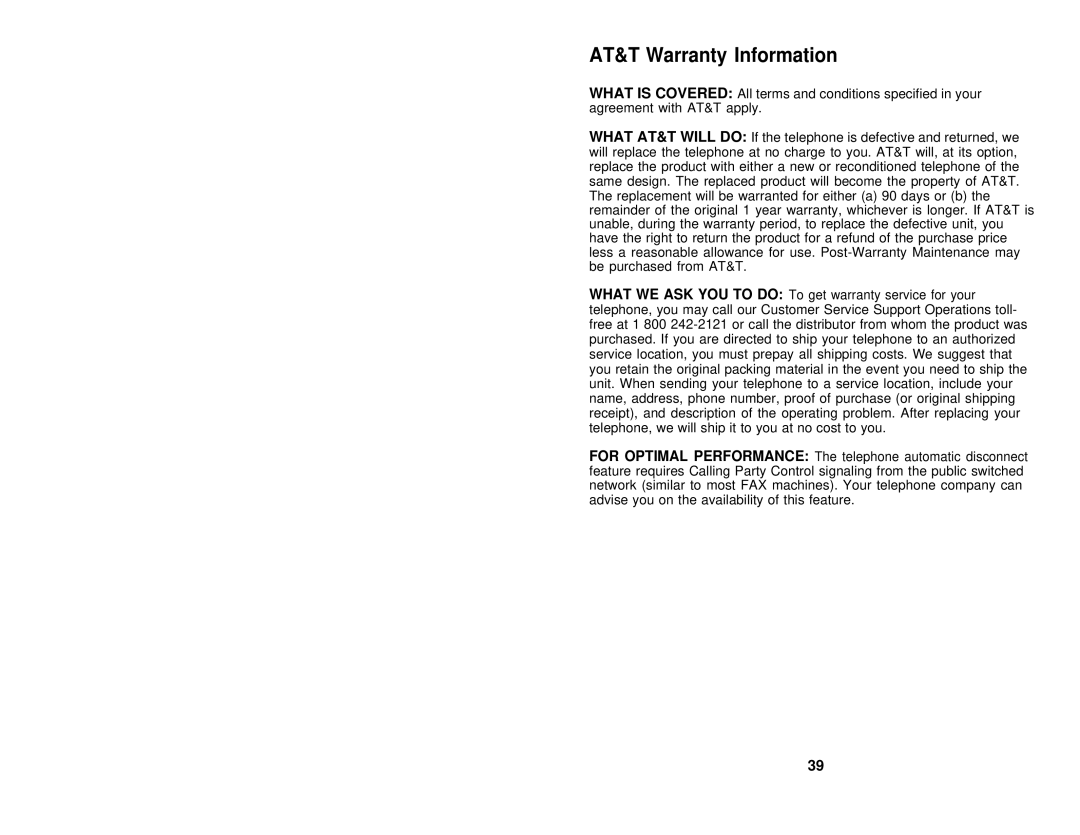 AT&T 8102, 8110 user manual AT&T Warranty Information 