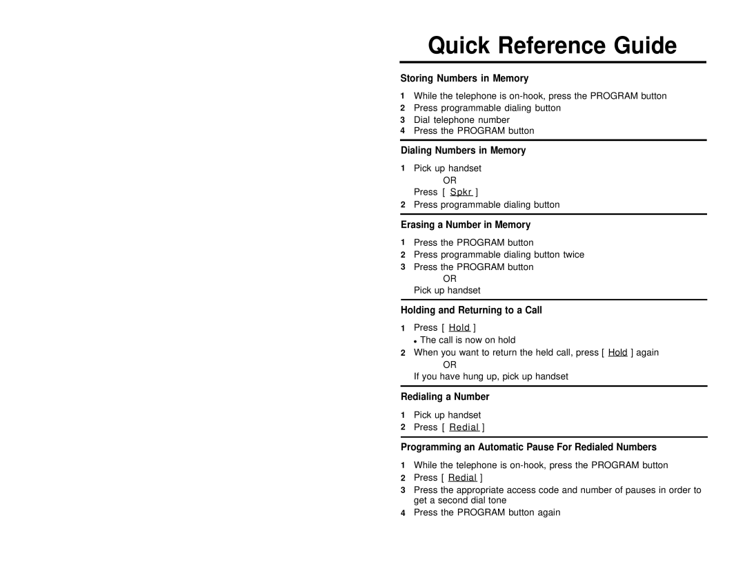 AT&T 8110, 8102 Storing Numbers in Memory, Dialing Numbers in Memory, Erasing a Number in Memory, Redialing a Number 