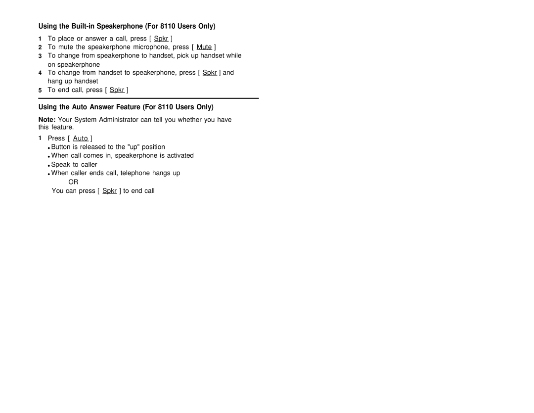 AT&T 8102 Using the Built-in Speakerphone For 8110 Users Only, Using the Auto Answer Feature For 8110 Users Only 