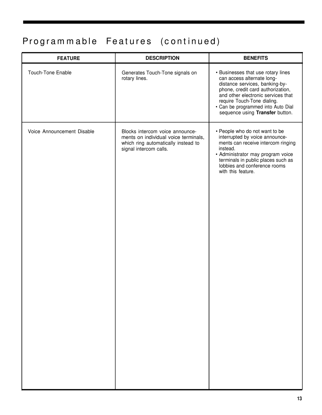 AT&T 206, 820, 410 manual Programmable Features 