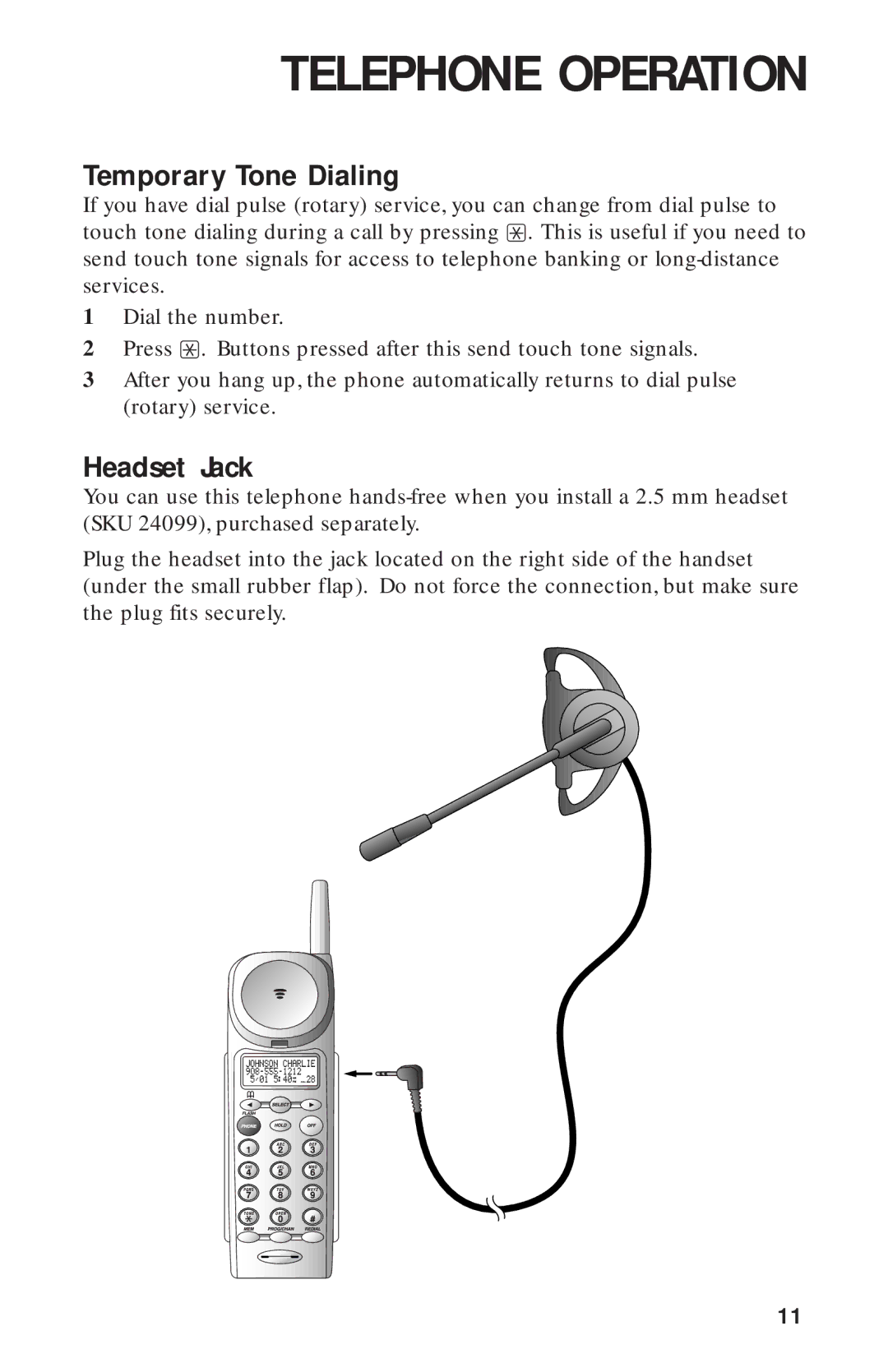 AT&T 8243 user manual Temporary Tone Dialing, Headset Jack 