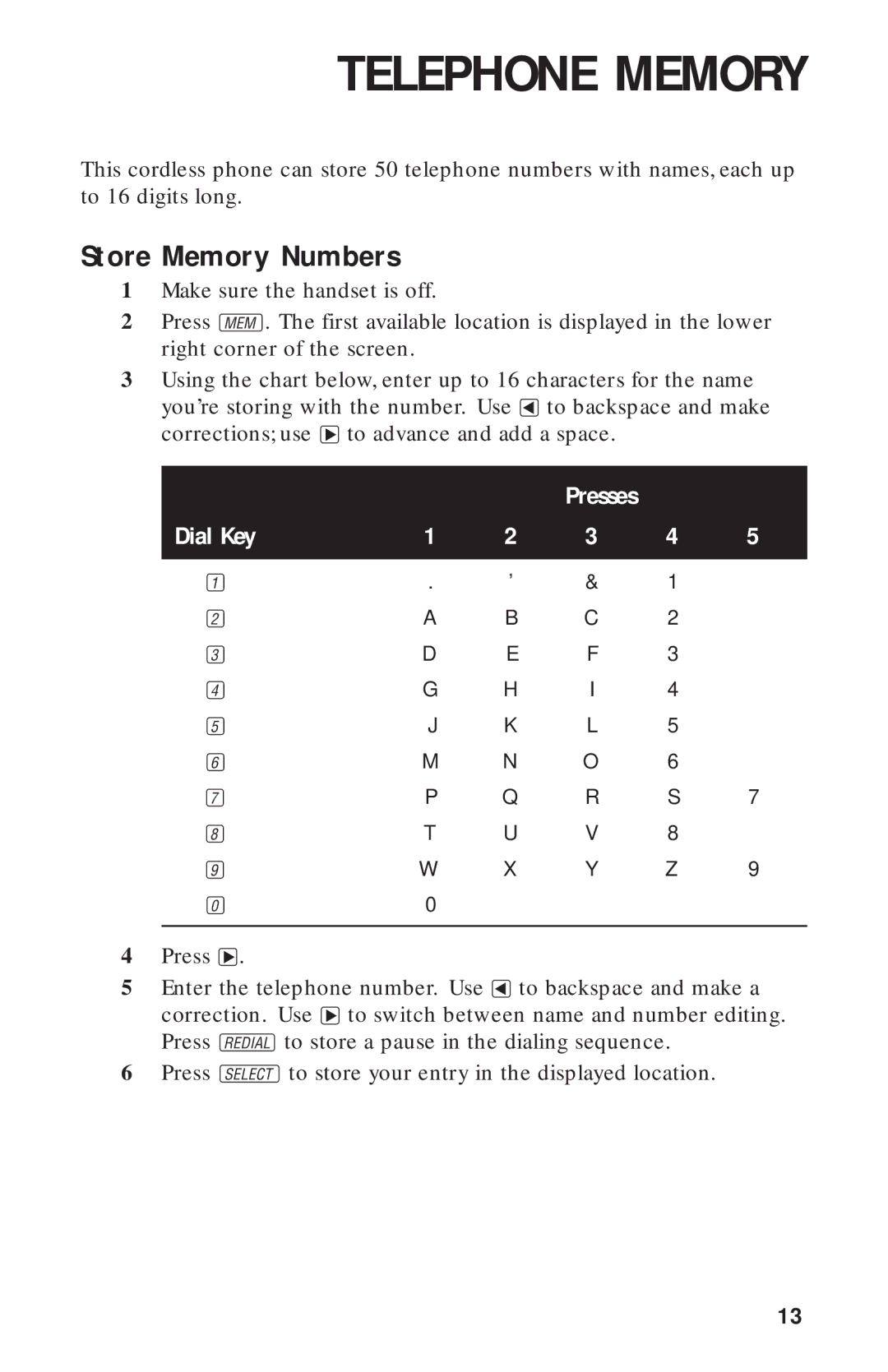 AT&T 8243 user manual Telephone Memory, Store Memory Numbers 