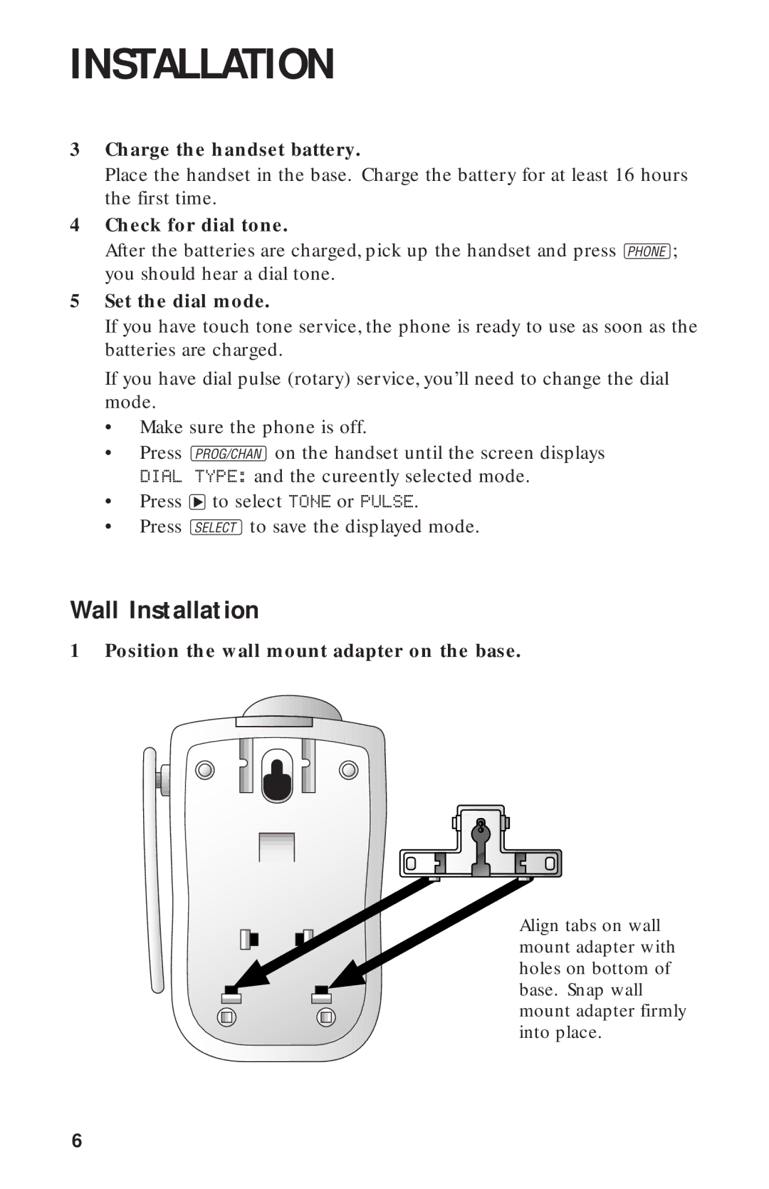 AT&T 8243 user manual Wall Installation, Check for dial tone 