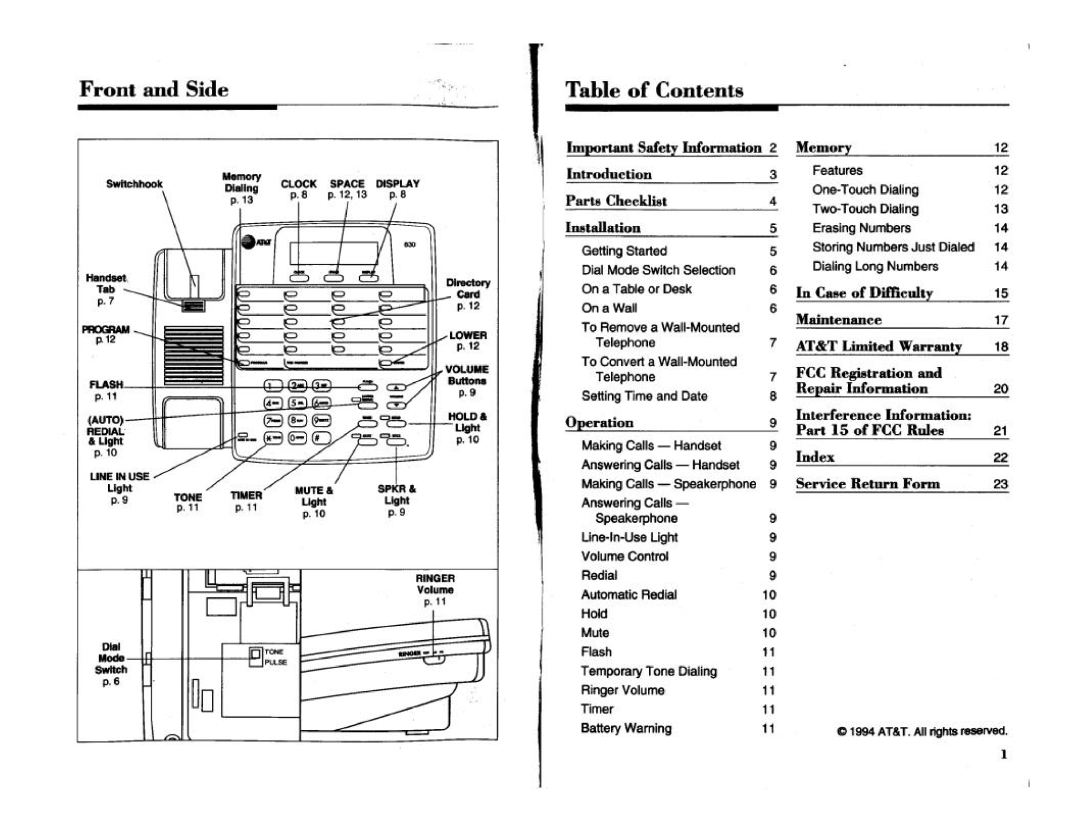 AT&T 830 manual 