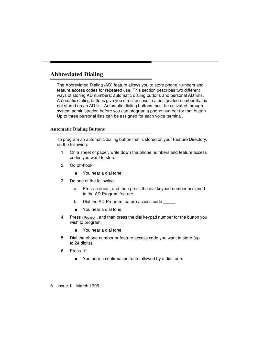 AT&T 8403 manual Abbreviated Dialing, Automatic Dialing Buttons 