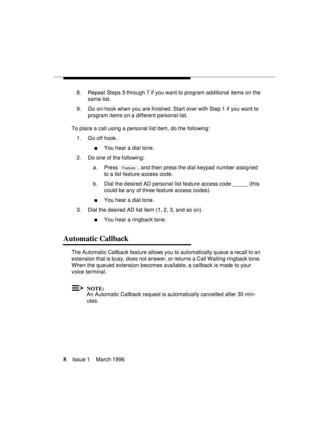 AT&T 8403 manual Automatic Callback 