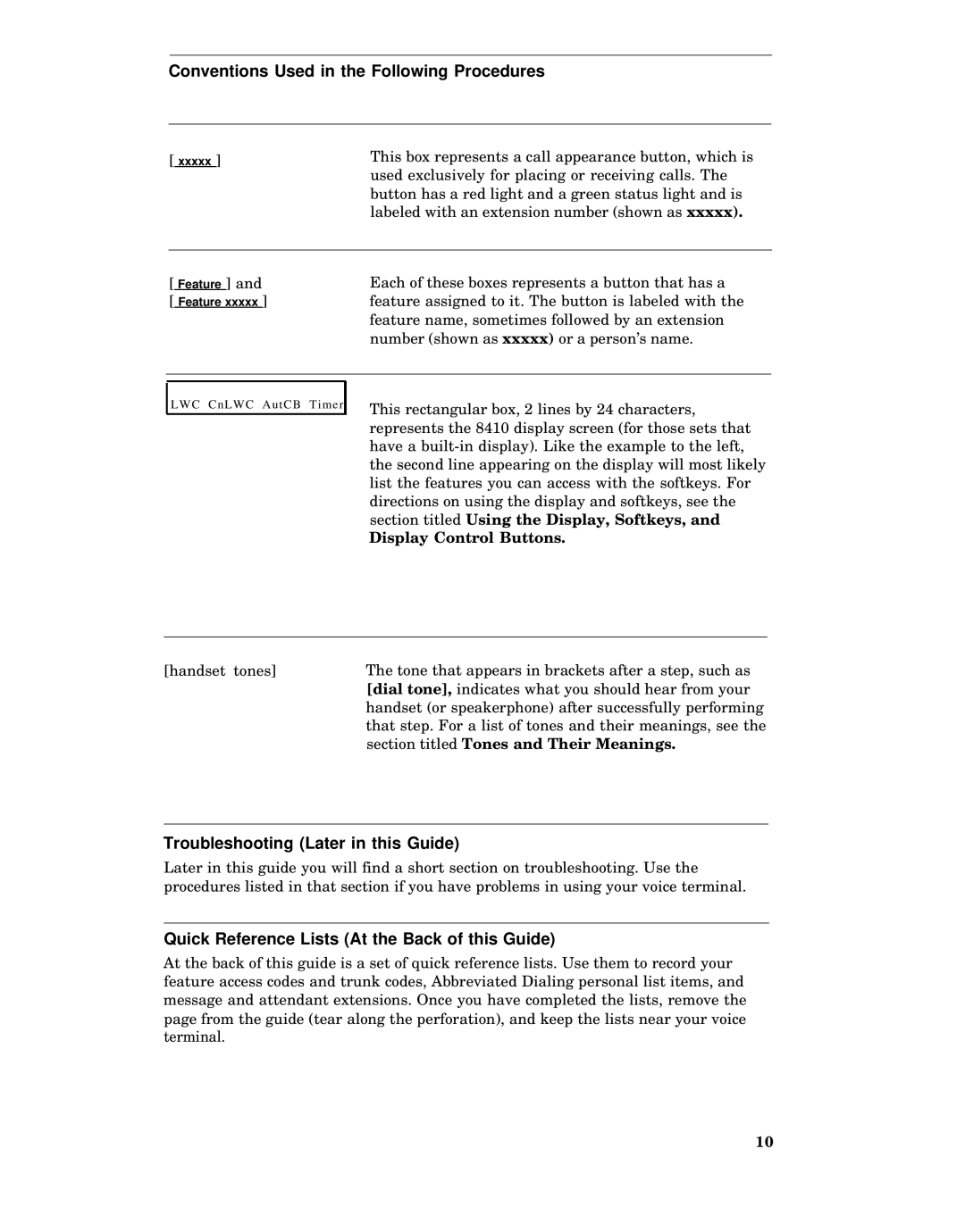 AT&T 8410 manual Quick Reference Lists At the Back of this Guide, Display Control Buttons 