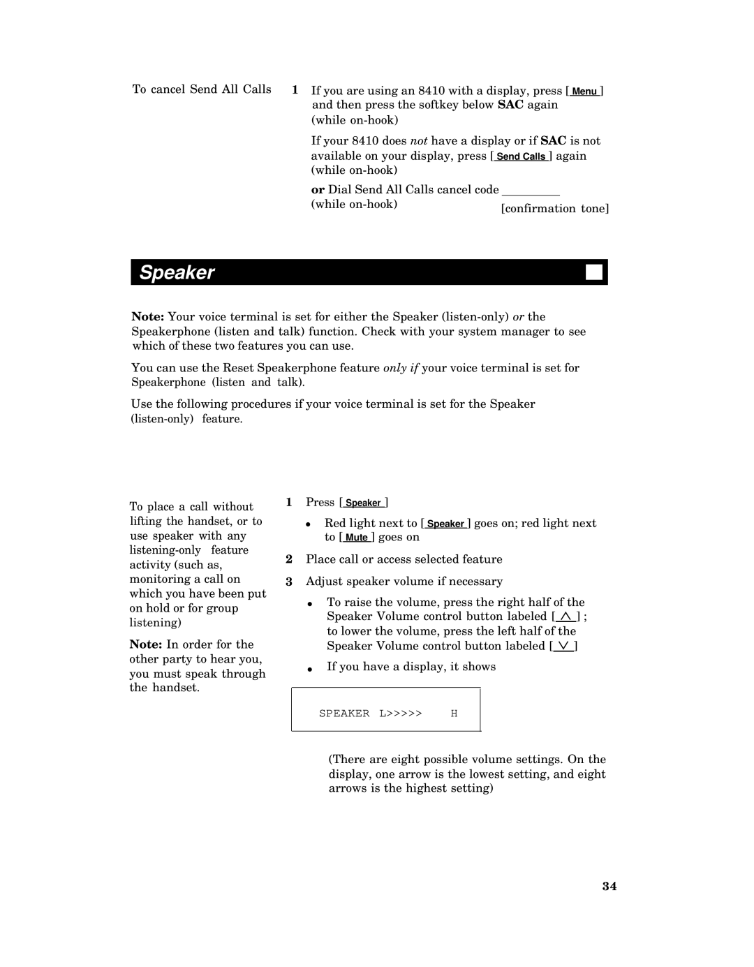 AT&T 8410 manual Speaker 