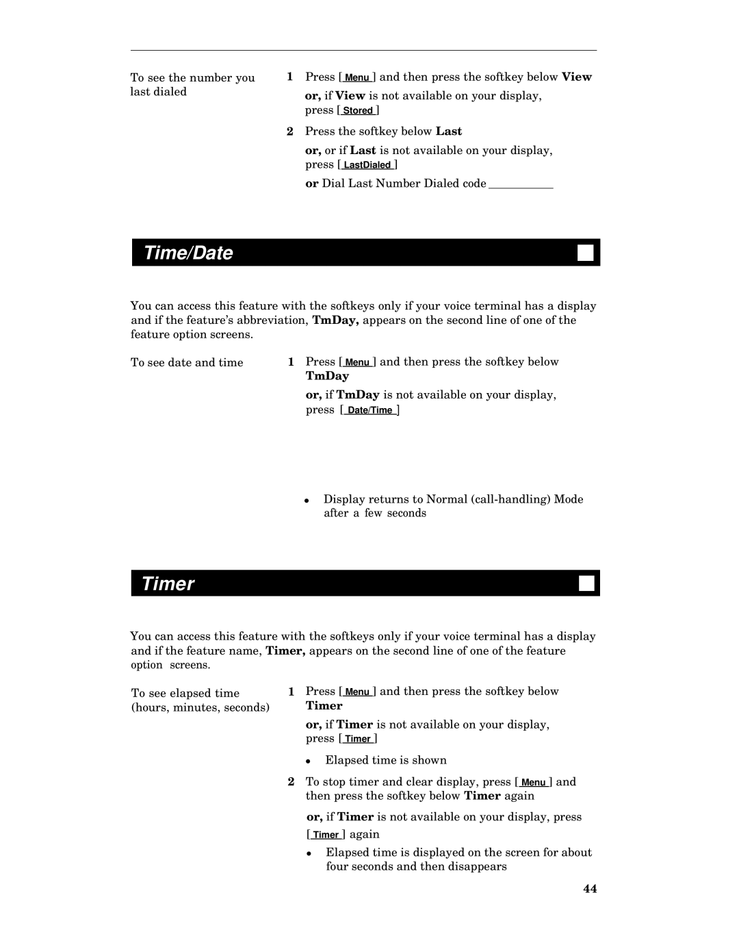 AT&T 8410 manual Time/Date, Timer 