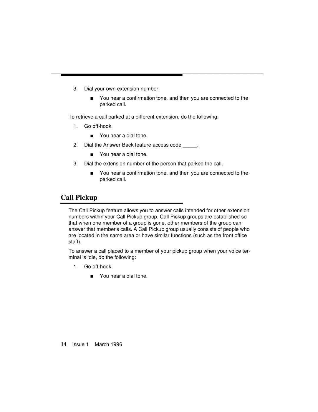 AT&T 8410 manual Call Pickup 