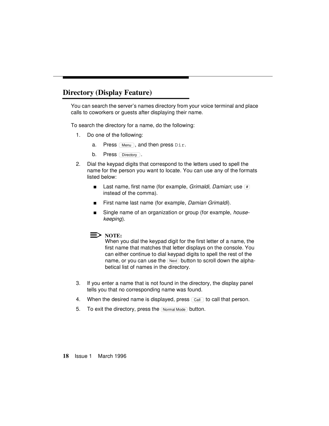 AT&T 8410 manual Directory Display Feature 